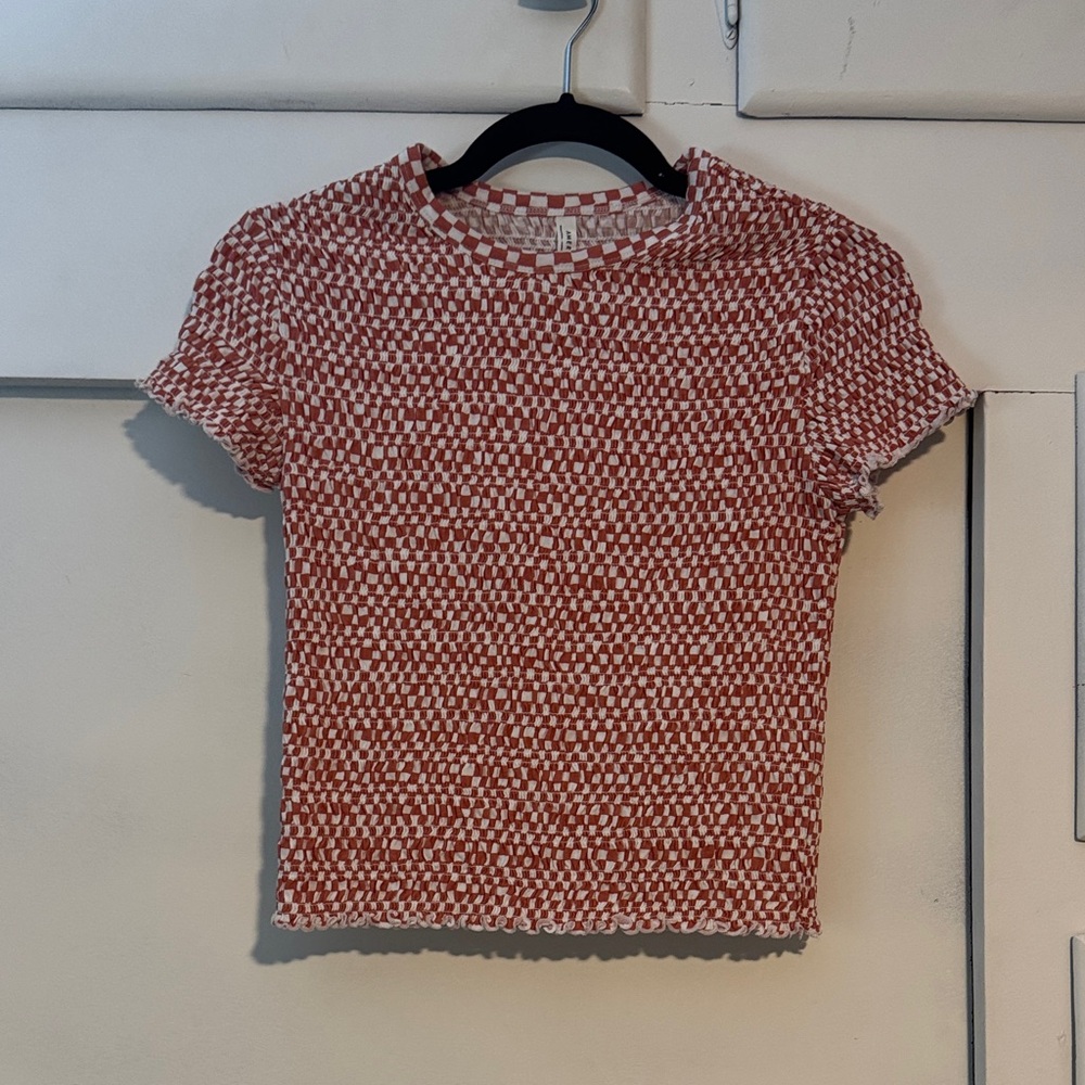 Rust orange and White Checkered Women's Top